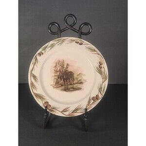 Big Sky Carvers Woodland Moose Dinner Plate Lodge Cabin Stoneware Pinecones